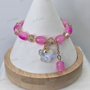 Pink and Gold Beaded Bracelet with Butterfly Charm BR208